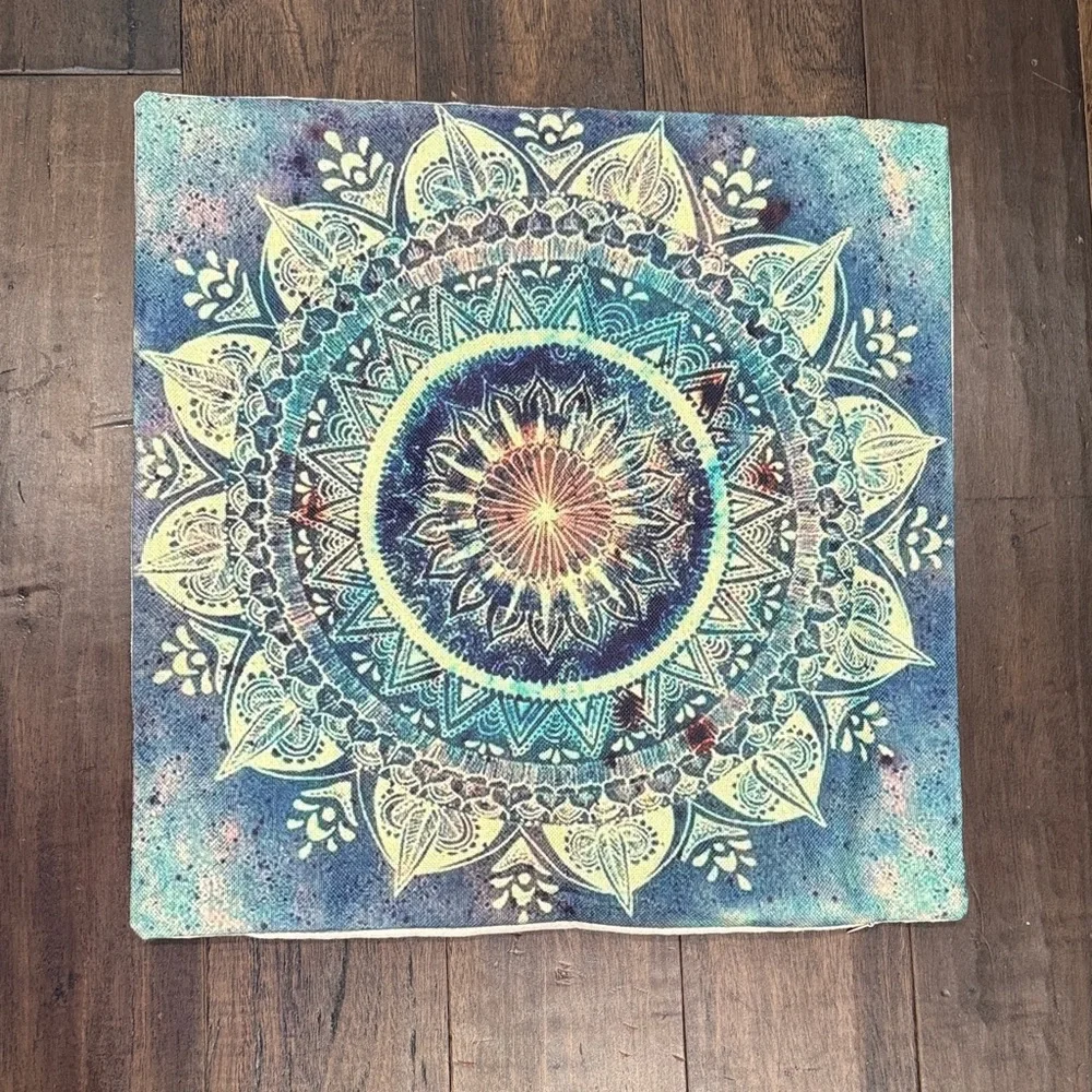Blue and Lime Green Mandala  Tapestry Pillow Cover